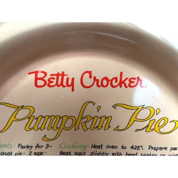 RARE: Vtg BETTY CROCKER Peach-Colored Pumpkin PIE PLATE Dish Recipe Taiwan 11" - Picture 5 of 15
